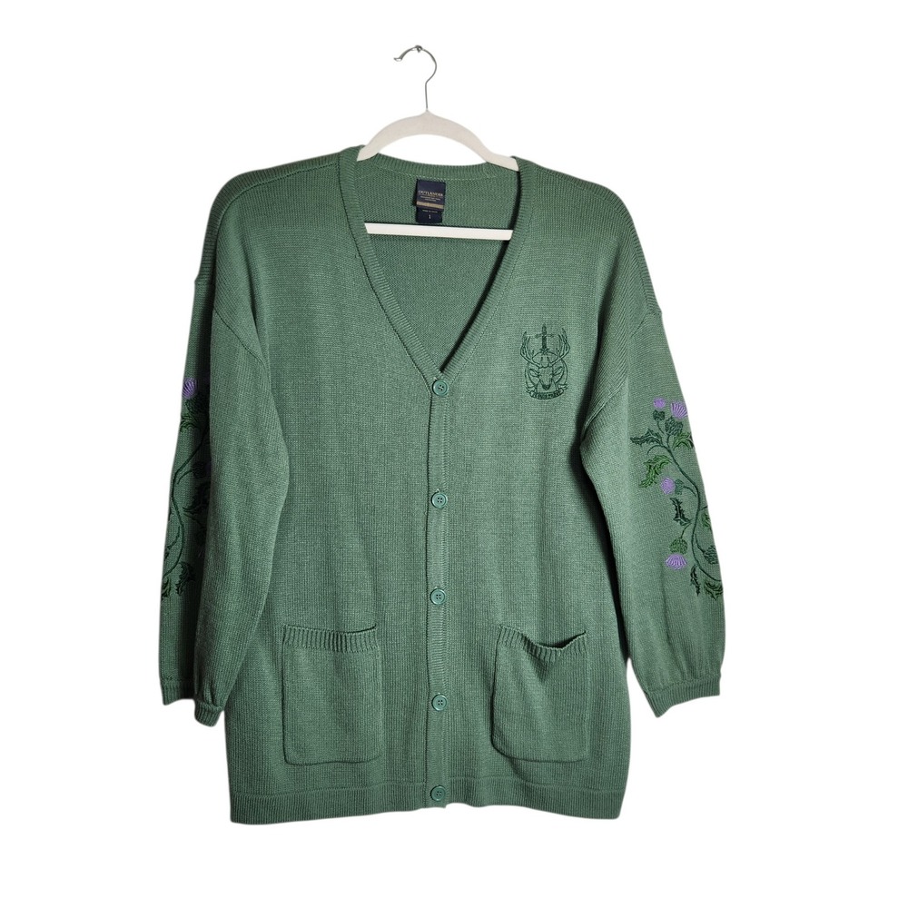 Outlander Hot Topic Sage Green Thistle Embroidered Cardigan Sweater Size 1